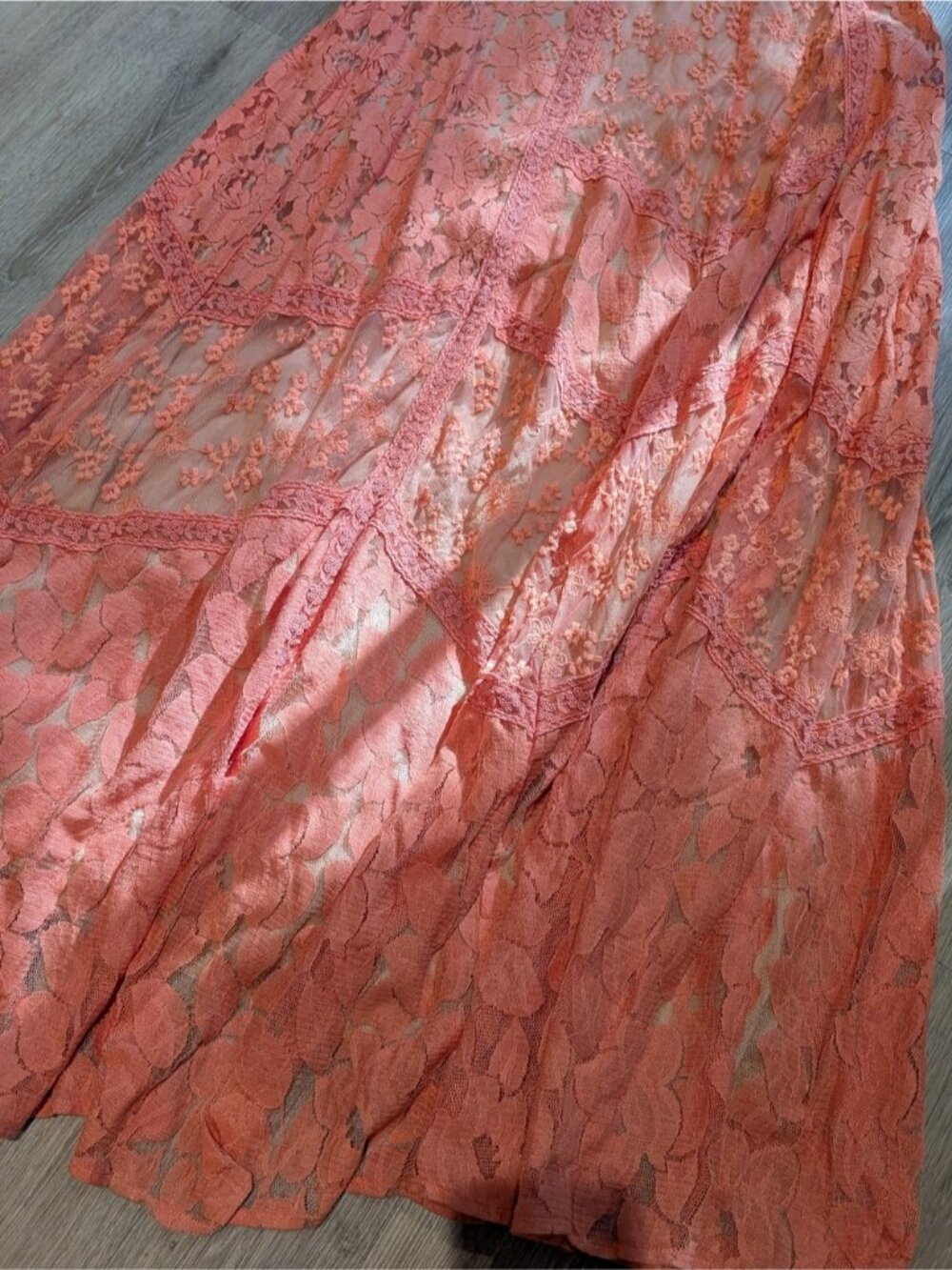 Anthropologie Lace Pink Coral Maxi Skirt - Picture 6 of 6